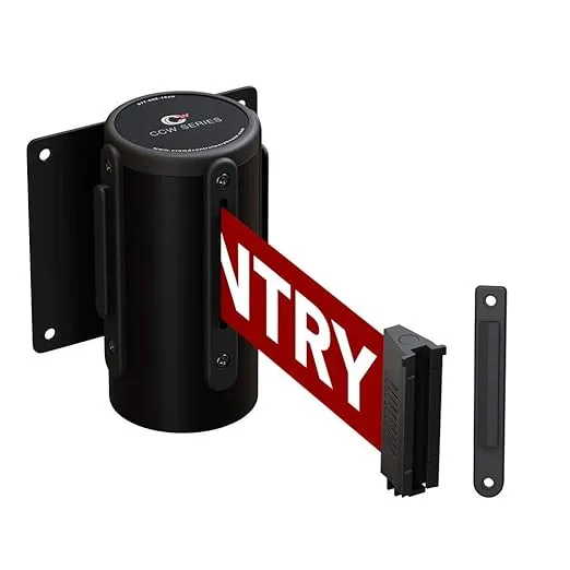 Crowd Control Warehouse - CCW Series WMB-120 Fixed Wall Mount Retractable Belt Barrier - 11 Foot, Red"NO Entry" Belt with Black Steel Case