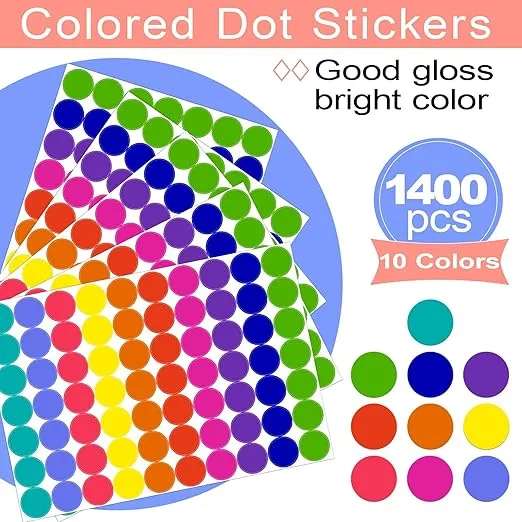 1400 PCS Colored Dot Stickers Round Color Coding Labels Polka Circle Dot Label Sticker for Office,Classroom,Papers Etc