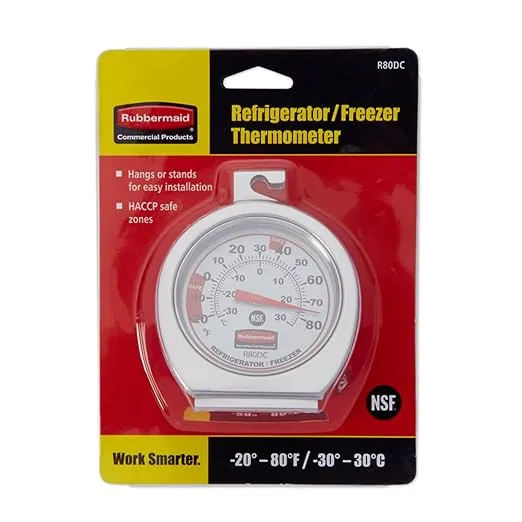 Rubbermaid Commercial Products Thermometer, Classic Large Mechanical Dial, Chrome, Extreme Temperature Range for Use in Refrigerator/Freezer/Cooler/Fridge