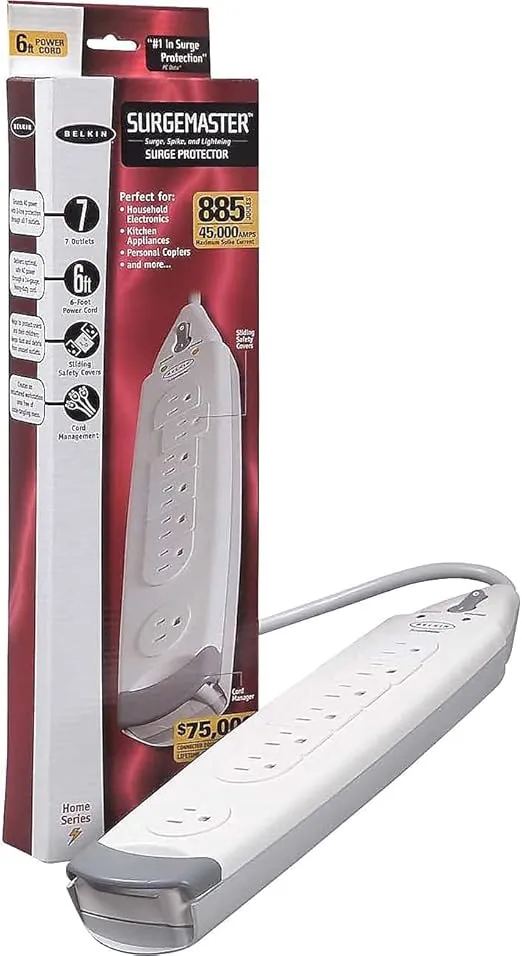 Belkin F9H700-06 7-Outlet SurgeMaster Home Series Power Strip Surge Protector with 6-Foot Power Cord, 785 Joules, White