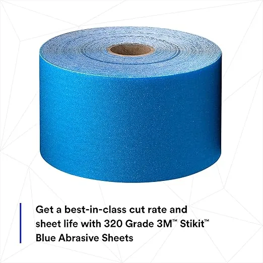 3M Stikit Blue Abrasive Sheet Roll, 36225, No Hole, 2-3/4 in x 45 yd, 320+ Grade, Automotive Sanding Roll Sandpaper for Coating Removal, Body Repair, Auto Sanding