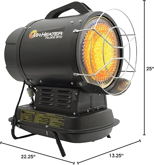 Mr. Heater MH70KTFR 70,000 BTU Portable Kerosene Radiant Heater with Quiet Burner Technology for Jobsites, Workshops, Or Large Outdoor Areas