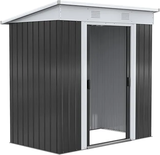 Outsunny 6' x 4' Metal Lean to Garden Shed, Outdoor Storage Shed, Garden Tool House with Double Sliding Doors, 2 Air Vents for Backyard, Patio, Lawn, Black
