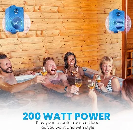 Pyle Indoor Outdoor Speakers Pair - 200 Watt Dual Waterproof 3.5” 2-Way Full Range Speaker System w/ 1/2” High Compliance Polymer Tweeter - in-Home, Boat, Marine, Deck, Patio, Poolside (Blue)