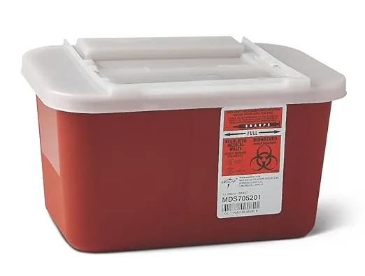 Medline Sharps Container, 1 Gallon, Sliding Lid, Red (Pack of 32)