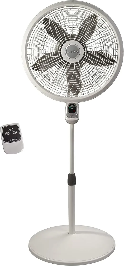 Lasko Cyclone Pedestal Fan, Adjustable Height, Remote Control, Timer, 3 Speeds, for Bedroom, Kitchen, Office and Living Room, 18", White, 1885, Large