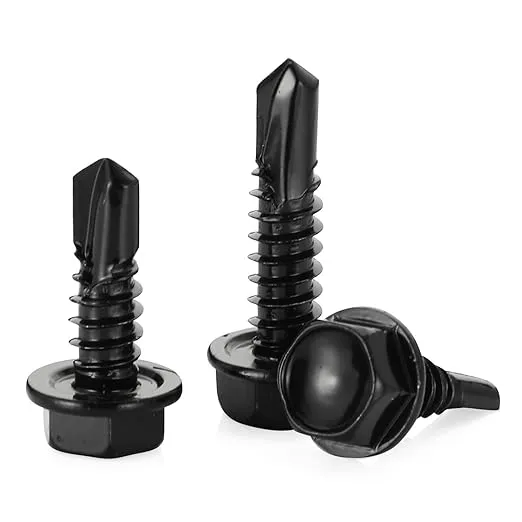 #8 x 1 Hex Washer Head Self Drilling Screws Black Finish, 410 Stainless Steel, 50 PCS