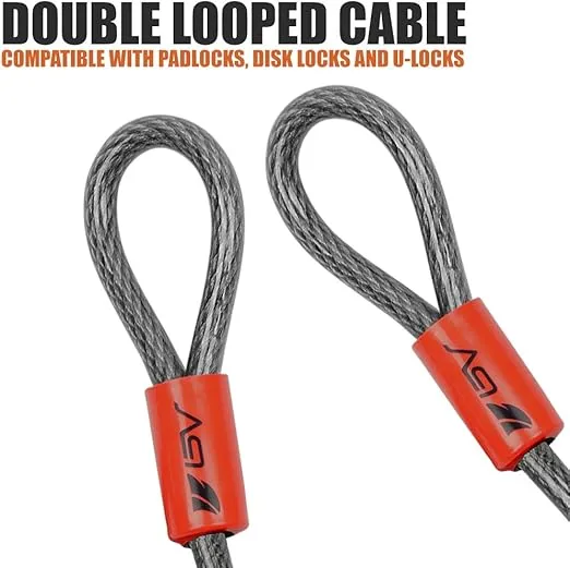 BV Heavy-Duty 30FT Security Cable Lock with Loops - 10mm (3/8 Inch) Cut-Resistant Braided Steel Cable - Versatile & Weatherproof - Bike Lock Cable, Security Chain for Padlock, Chain Lock, Wire Lock