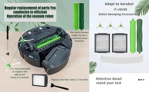 Replacement Parts accessories Compatible for iRobot Roomba i3 i3+ i4 i6 i6+ i7 i7+ i8 i8+/Plus E5 E6 E7 I,E &J Series Vacuum Cleaner,1 Set Rubber Brushes 3 HEPA Filters & 4 Side Brushes