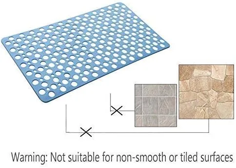 Nonslip Bathtub Mat Extra Soft TPE Bath Mat for Kids, Machine Washable Bathroom Shower Mat, Smooth/Non-Textured Tubs Only, 30L x 17W Inch (Blue)