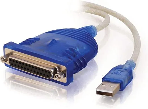 C2G Legrand USB to DB25 Cable, Adapter Convert Cable, 6 Foot USB to Parallel Printer Cable, Printer Adapter Cable, Beige and Blue Printer Adapter, 1 Count, C2G 16899