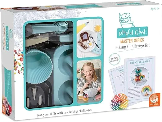 MindWare Playful Chef: Master Series Baking Challenge Kit for Kids – 26 Kid-Sized Utensils with 3 Baking Challenges – Real Kitchen Lessons for Boys & Girls – Ages 8 & up