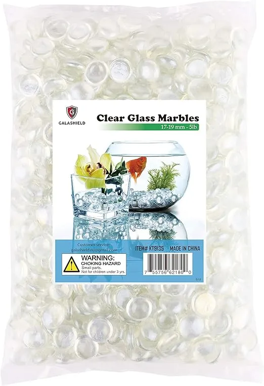 Galashield Glass Flat Clear Marbles Glass Pebbles Gems for Vase Fillers Stones Rocks (5 lbs Bag / 500-600 Stones)