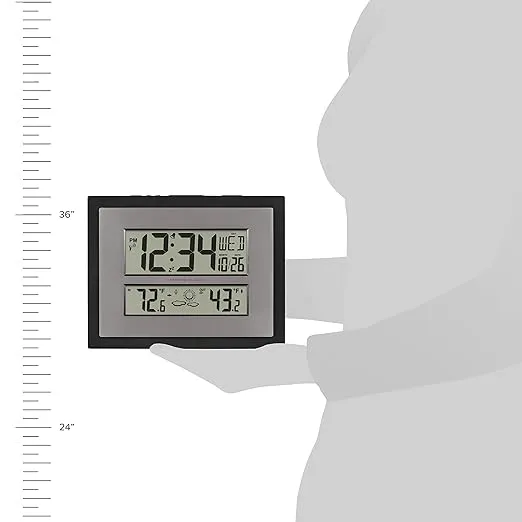 La Crosse Technology 512-85937-INT Atomic Digital Wall Clock with Temperature & Forecast in Gray/Silver