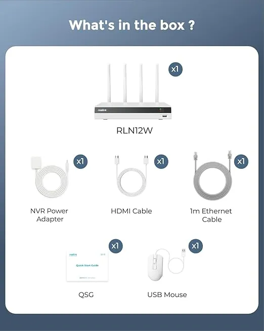 REOLINK 16-Channel 4K WiFi NVR with WiFi 6 and 2.4/5 GHz WiFi, Built-in 2TB HDD, Support 12MP/8MP/5MP/4MP HD Reolink IP Cameras, 24/7 Recording for Home Security Camera System, Not PoE Ports, RLN12W