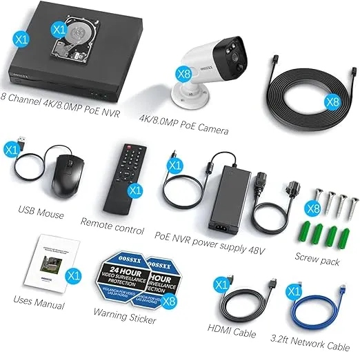 (4K/8.0 Megapixel & 130° Ultra Wide-Angle) 2-Way Audio PoE Outdoor Home Security Camera System Wired Outdoor Video Surveillance IP Cameras System