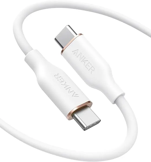 Anker USB C Cable,100W USB C to USB C Flow Cord, Type C Charger Fast Charging for iPhone 16 Series, MacBook Pro 2020 and More (USB 2.0, 6FT, White)