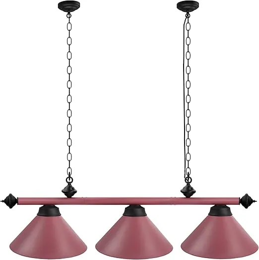 GSE Games & Sports Expert Pool Table Light, Billiards Table Light for 7ft/8ft Pool Tables, Hanging Billiard Lighting with 3 Metal Lamp Shades for Billiards Room (Pink)