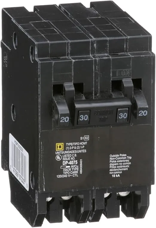Square D by Schneider Electric HOMT2020230CP Square D Homeline, Double Pole Combination Tandem Circuit Breaker, Pack of 1, Black