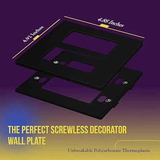 ENERLITES Screwless Decorator Wall Plates Child Safe Outlet Covers, Gloss Finish, Medium Size 2-Gang 4.88" H x 4.92” L, Unbreakable Polycarbonate Thermoplastic, SI8832M-BK, Black