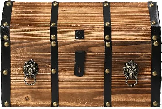 Vintiquewise Large Wooden Decorative Pirate Lockable Trunk with Lion Rings