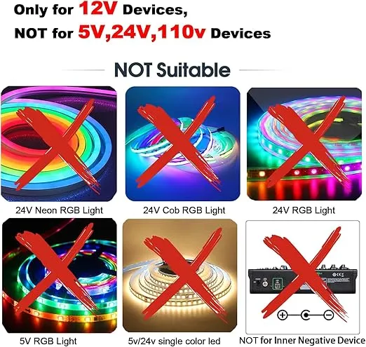 12V Power Supply with Switch for Led String Light, Led Strip Light, Led Neon Sign, Under Cabinet Lighting, DC 12V CCTV Camera,Output 2A, 24 Watt Max