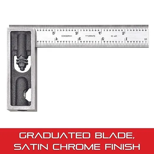 Starrett Steel Inch Reading Double Square with Hardened Graduated Blade - Ideal for Machinists, Toolmakers, Patternmakers - 6" Blade Length, 4R Graduation - 13C
