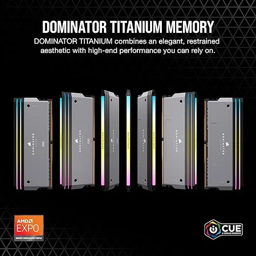 CORSAIR Dominator Titanium RGB DDR5 32GB (2x16GB) DDR5 6000MHz CL30 AMD Expo Intel XMP iCUE Compatible Computer Memory – Gray (CMP32GX5M2B6000Z30)