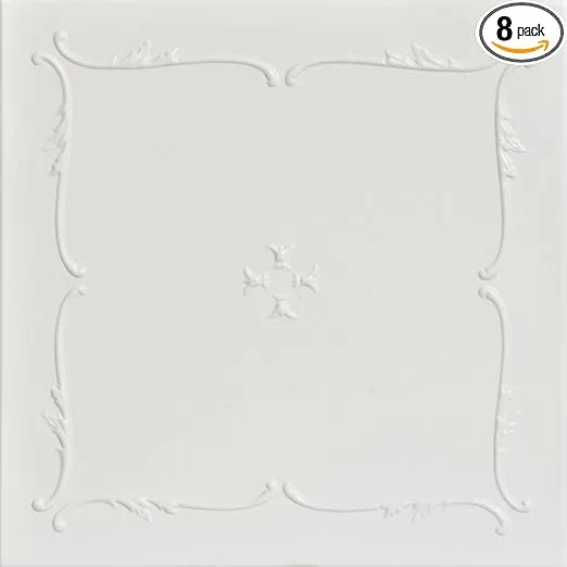 A La Maison Ceilings R05 Spring Buds Foam Glue-up Ceiling Tile (21.6 sq. ft./Case), Pack of 8, Dove White