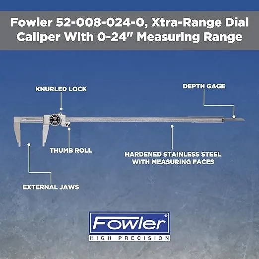 Fowler 52-008-024-0, Xtra-Range Dial Caliper With 0-24" Measuring Range, Black