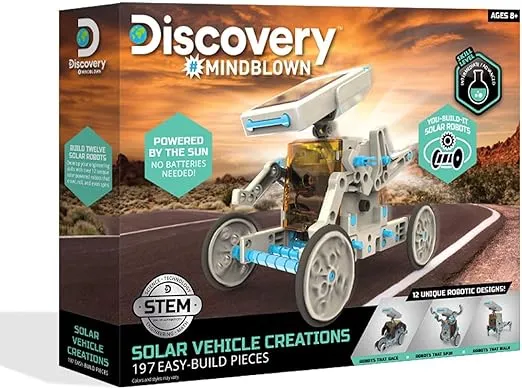 Discovery #Mindblown STEM 12-in-1 Solar Robot Creation 197-Piece Kit with Working Solar Powered Motorized Engine and Gears, Construction Engineering Set for Ages 8 and Up