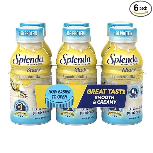 SPLENDA Diabetes Care Shakes - Meal Replacement Shake, 8 Fluid Ounces Per Bottle (French Vanilla, 6 Pack)