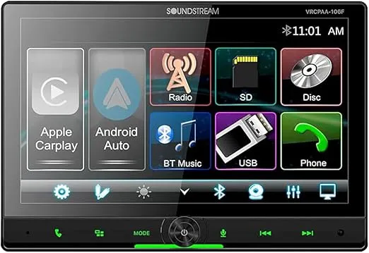 Soundstream VRCPAA-106F VRCPAA-106F 10.6-Inch Double-DIN DVD Head Unit with Bluetooth, Apple CarPlay/Android Auto, and Floating Touch Screen