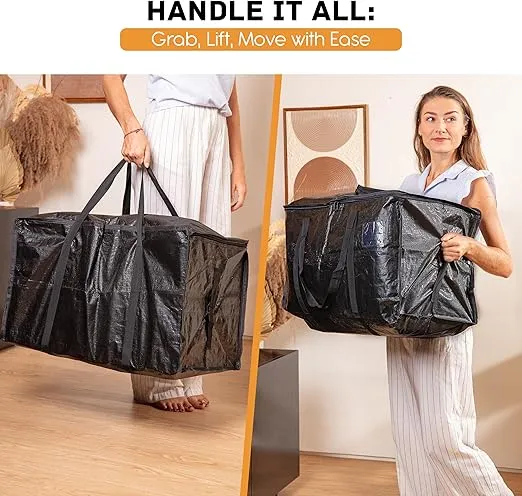 BAG-THAT! 2-Pack Black Moving Bags, Extra Large Storage Bags with Zipper, Water Resistant Packing Bags for Moving Supplies, Heavy Duty Moving Totes with Carrying Handle