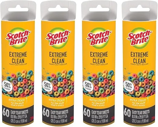 Wide Lint Roller Refills Cat Dog Pet Hair Animal Fur Remover Clothing Upholstery, 60 Per Refill, Pack of 4 (240 Sheets Total)