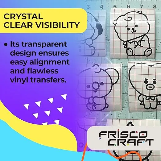 Frisco Craft Premium Tack Transfer Tape for Vinyl - with Alignment Grid & Paper Backing - Perfect for Self Adhesive Vinyl for Signs, Decals, Holographic Vinyl & More (Red Grid, 12" x 50 ft)