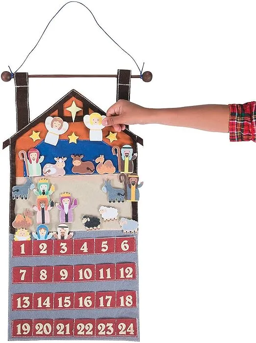 Nativity Advent Calendar for Christmas (25 pieces per set) Felt Like material with wooden dowel for hanging