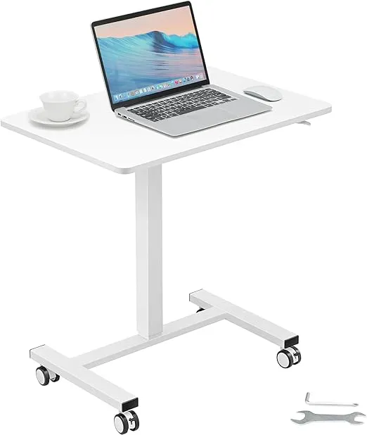 VEVOR Mobile Standing Desk, 28"-44" Gas-Spring Height Adjustable Sit-Stand Desk, 4 360° Swivel Wheels (2 Lockable) Portable Rolling Laptop Table Computer Cart for Home Office School, 40LBS Loading