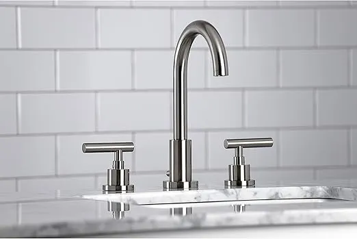 Kingston Brass FSC8928CML Manhattan Widespread Bathroom Faucet with Brass Pop-Up, Brushed Nickel