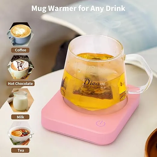 VOBAGA Coffee Mug Warmer with 4 Hours Auto Shut-Off, Coffee Warmer Plate for Office Home Desk Use with 3 Temperature Settings, Electric Cup Warmer for Cocoa,Tea, Milk, Water, Pink (No Cup)