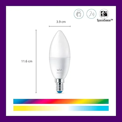 WiZ 40W B12 Color LED Smart Candle-Shaped Bulb - Pack of 1 - E26- Indoor - Connects to Your Existing Wi-Fi - Control with Voice or App + Activate with Motion - Matter Compatible