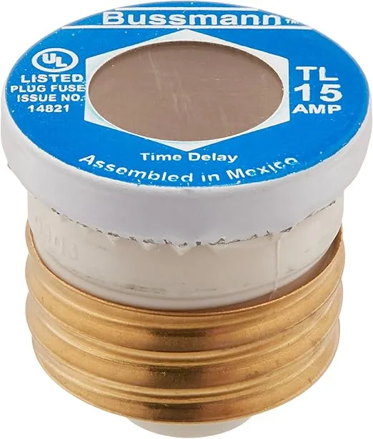 Bussmann TL-15 Medium Duty Time Delay Plug Fuse, 125 Vac, 15 A, 10 Ka