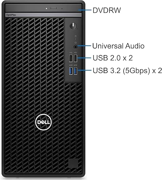 Dell OptiPlex 7010 Tower Computer, Intel i3-13100 4-Core (Beats i5-12400-T), 16GB RAM, 256GB NVMe SSD + 1TB HDD, USB-C, DisplayPort, HDMI, WiFi, Bluetooth, DVDRW, Windows 11 Pro, Black Desktop