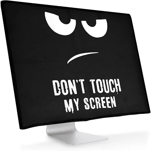 kwmobile Computer Monitor Cover Compatible with 31-32" Monitor - Don't Touch My Screen White/Black