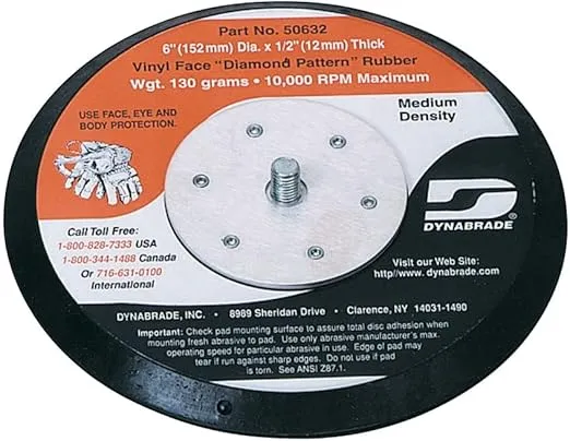 Dynabrade (50632) 6" (152 mm) Diameter Non-Vacuum Disc Pad | Diamond Face, Low-Cost Alternative Rubber Sanding Pad | 1/2" Thick Medium Density Product