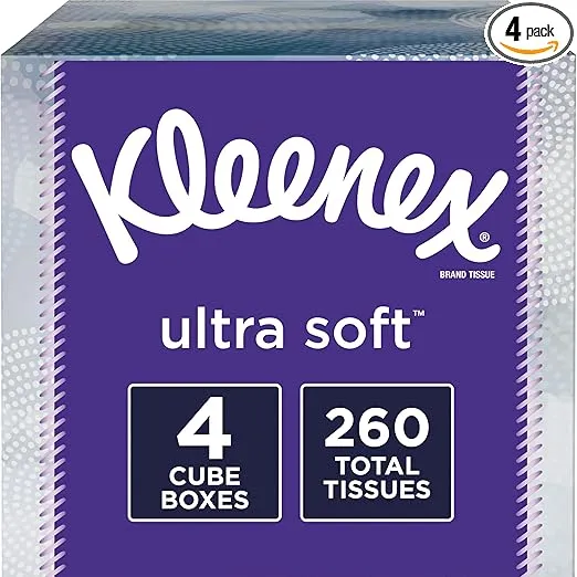 Kleenex Ultra Soft Facial Tissues, 65 Count (Pack of 4) (260 Total Tissues)