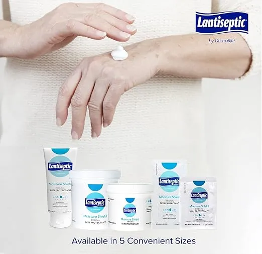 Lantiseptic Moisture Shield Original Skin Protectant – 50% Lanolin Enriched Skin Protectant Barrier Cream for Incontinence – Paraben Free, 12 Jars, 12oz Each