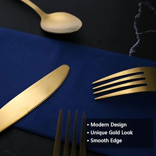 60-Piece Matte Gold Silverware Set for 12, 18/0 Stain Finish Stainless Steel Cultery Set, Dishwasher Safe Modern Flatware Set for Daily Home Restaurant Party Event Serving For 12