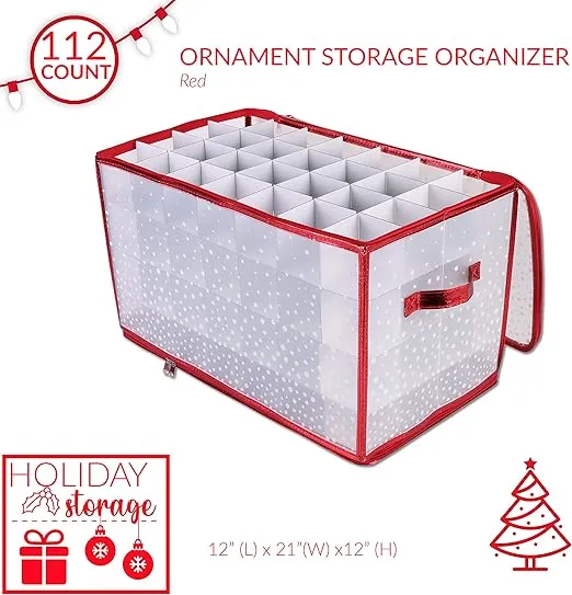 Simplify Ornament Storage Organizer | Storage | Fits 112 Ornaments | Zipper Closure | Space Saving | Easy to Use | Red | Light Weight | Dimensions 11.81 x 20.67 x 11.81