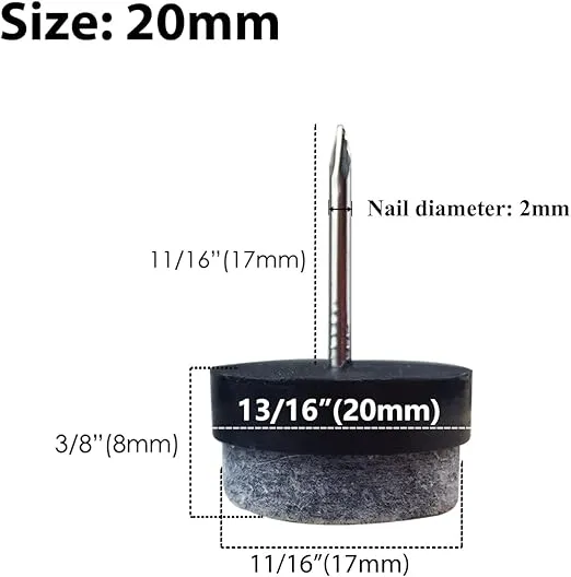 40pcs Round Heavy Duty Nail-on Felt Pad for Furniture Chair Table Leg Feet Floor Protectors Slide Smoothly (Black, Pad Diameter 20mm)